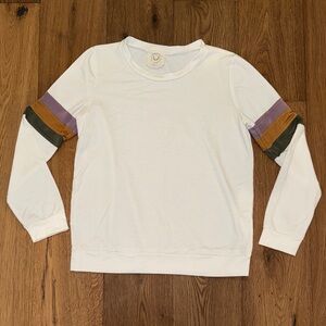 Fantastic Fawn White Long Sleeve Top with Mardi Gras Stripes